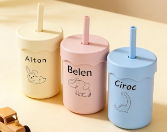 Personalized Silicone Sippy Cup with Straw | Engraved Toddler Training Cup
