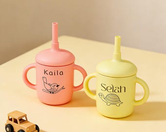 Vaso de silicona personalizado con asa: Vaso de entrenamiento para bebé grabado