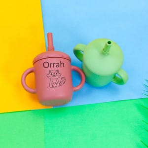 Custom Silicone Toddler Cup with Handle · Engraved Sippy Cup with Straw · Personalized Baby Cup · Baby Shower Gift