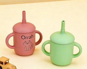 Vaso de silicona personalizado con pajita: Vaso de entrenamiento grabado para niños pequeños