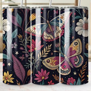 Floral Butterfly Tumbler Wrap PNG, Botanical Butterflies Tumbler Design, Spring Flowers Tumbler Wrap, Floral PNG, Tumbler Template