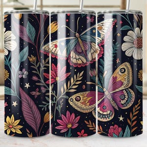 Boho Butterfly Tumbler Wrap PNG, Floral Tumbler Design, 20oz Skinny Tumbler Sublimation, Digital Download for Tumblers