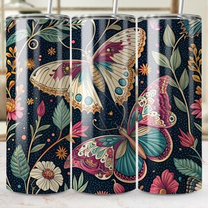 Butterfly Tumbler Wrap, Floral Tumbler Design, PNG Sublimation, Colorful Butterflies, Tumbler Wrap Download, Tumbler Design PNG