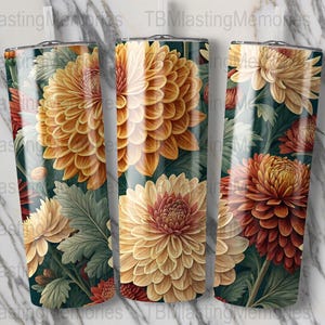 Chrysanthemum Tumbler Wrap, 20oz Skinny Tumbler PNG, Fall Flower Sublimation Designs, Floral Tumbler Wrap, Digital Download