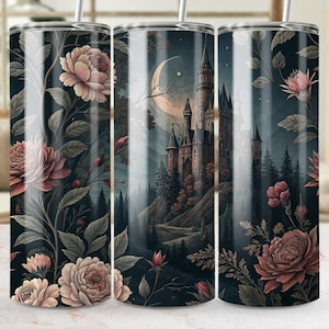 Halloween Castle Tumbler Wrap Png, Floral Castle Png, Spooky Castle, Full Tumbler Design, Digital Download, 20 Oz Tumbler Design