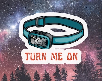 Funny Camping Sticker - headlamp. Vinyl, high quality, laminate. Handmade, water bottle sticker, laptop sticker