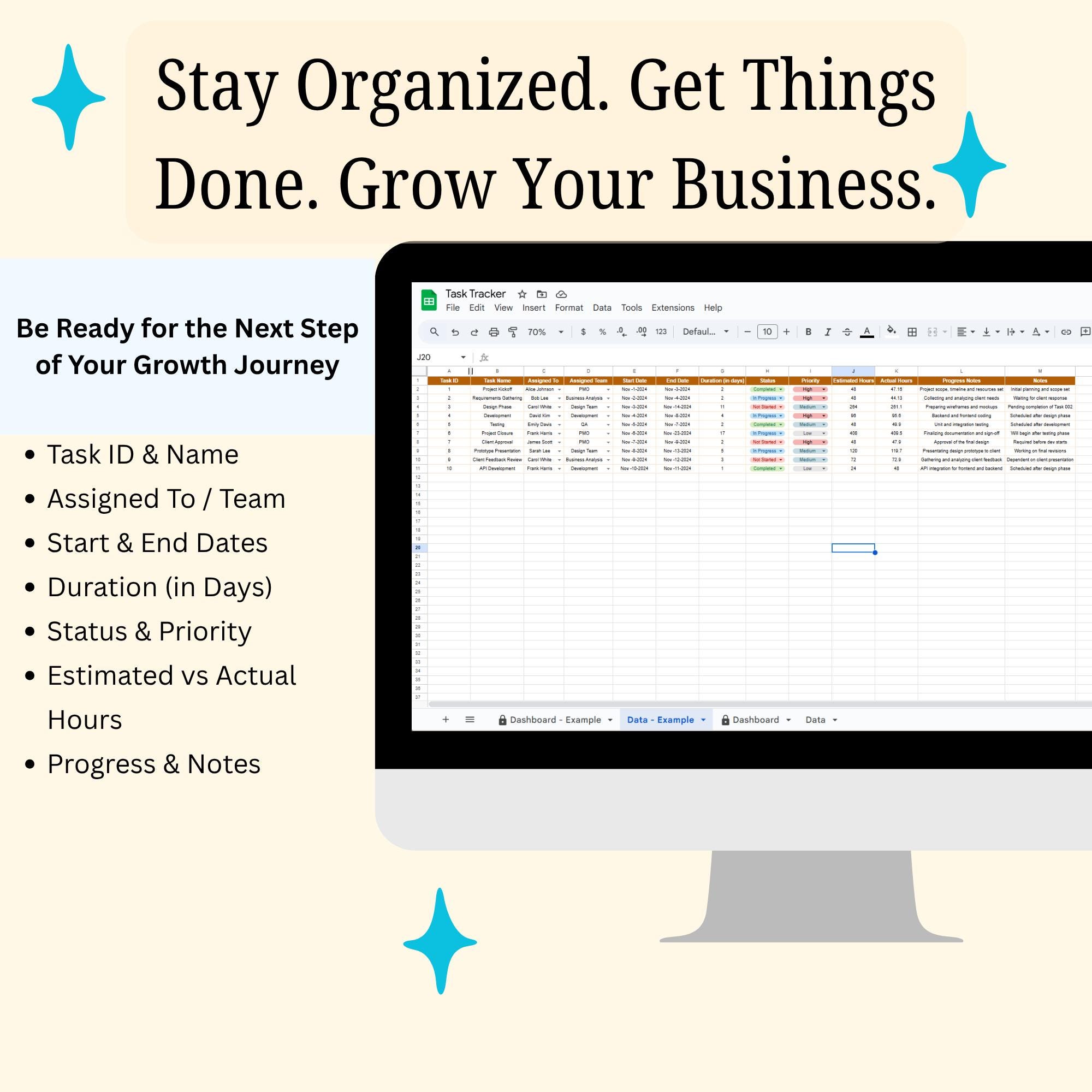 Task Tracker Spreadsheet Template for Google Sheets | Dynamic Dashboard ...
