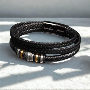 To My Husband–Personalized Leather Bracelet with Custom Message Card,Birthday Gift from Wife,Romantic Jewelry, Gift for Him, Husband Present