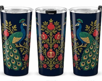 Peacock Pomegranate Tumbler 20oz | Art Nouveau Travel Mug | Boho Gothic Gift | Insulated Coffee Cup