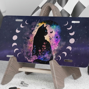 Celestial Black Cat license plate, Moon Phase Galaxy Cat Front License Plate, License Plate For New Car, Car Tag, Gift for New Driver