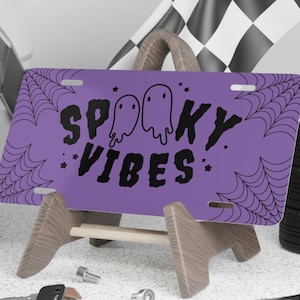 Cute Goth license plate, Spooky Vibes Gothic Ghosts License Plate, Spiderweb Purple Horror License Plate For New Car, Car Tag