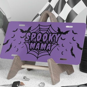 Cute Goth license plate, Spooky Mama Gothic License Plate, Bats Spiderweb Purple Horror License Plate For New Car, Car Tag