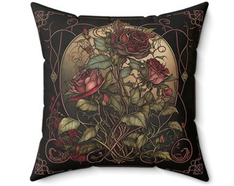 Gothic Rose Pillow, Flower Print Botanical Aesthetic, Floral Throw Pillow, Goth House Warming Gift