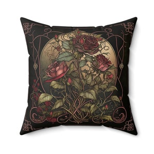 Gothic Rose Pillow, Flower Print Botanical Aesthetic, Floral Throw Pillow, Goth House Warming Gift