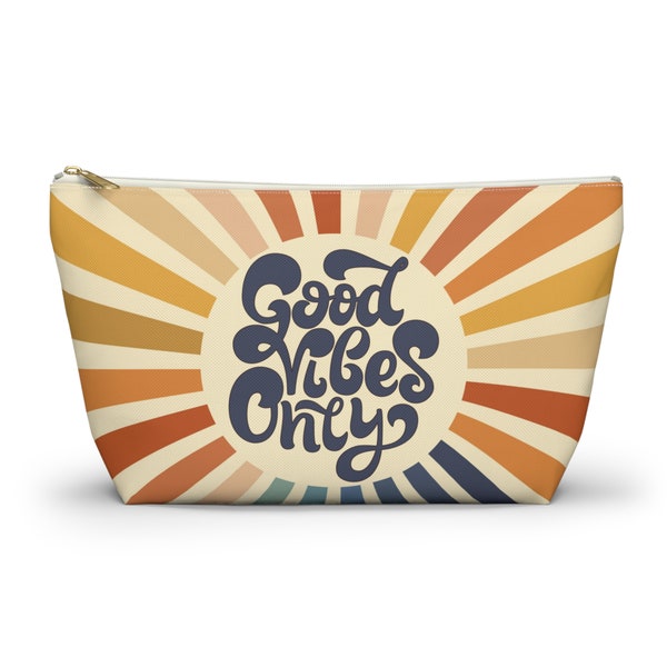 Good Vibes Only Accessory bag, Retro Hippie travel bag, Boho Makeup pouch, Charger bag, Packing Organization, Cosmetic Toiletries Storage