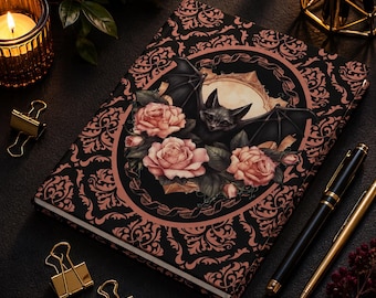 Gothic Bat Floral Hardcover Journal | Dark Academia Notebook | Witchy Stationery Gift