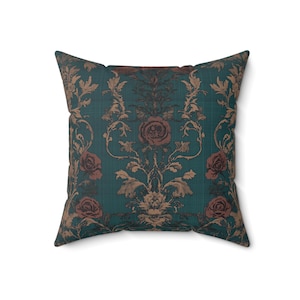 Victorian Rose Throw Pillow | Gothic Floral Cushion | Dark Romantic Decor