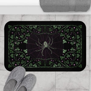 Halloween Bath Mat, Spiderweb Bathroom Rug, Elegant Gothic Decor, Goth Spider Housewarming Gift 2 sizes