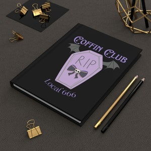 Pastel Goth Journal, Gothic Coffin Club Local 666 Notebook, Violet Spooky Aesthetic Gift, Coffin Bat Lined Journal Hardcover Matte