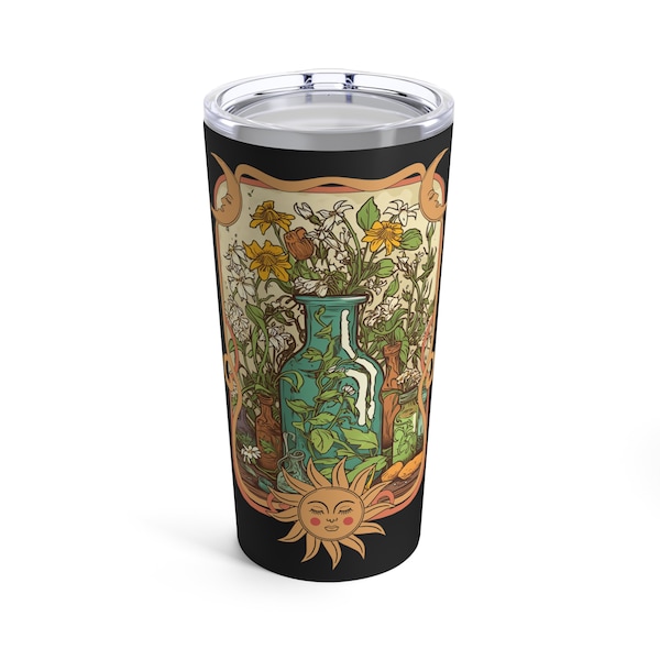 Celstial Tumbler, Art Nouveau Botanical Witch Tumbler, Witchy Floral Gift for Her and Him, Travel Mug, Double Wall Hot or Cold 20