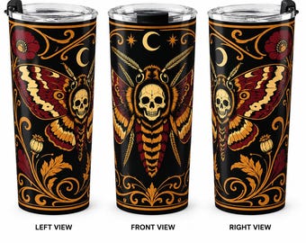 Death's Head Moth Tumbler 20oz | Gothic Moth Travel Mug | Dark Academia Gift | Insulated Coffee Cup