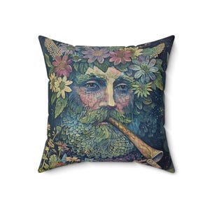 Green Man Throw Pillow | Pagan Forest God Home Decor | Wiccan Botanical Cushion
