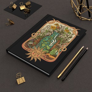 Celestial Journal, Witchy Botanical Notebook, Art Nouveau Gift for Friend Lined Hardcover Journal, Birthday Gifts