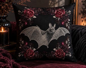 Gothic Bat Throw Pillow | Dark Academia Cushion | Witchy Home Decor