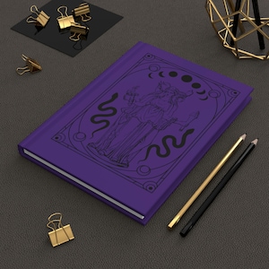 Hekate Journal, Occult Witchcraft Notebook, Greek Goddess Dark Academia Aesthetic Gift, Mystic Moon Phase Lined Hardcover Journals Purple