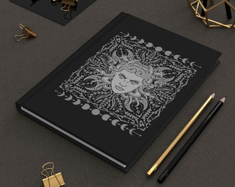 Godess Medusa Hardcover Journal, Greek Mythology Notebook, Witchy Snakes Aesthetic Gift, Moon Phases Lined Journal Matte - Gray