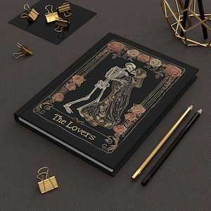 Caderno gótico, estilo de cartão de tarô esqueleto, diário dos amantes, estilo vintage bordado, presente de diário gótico ornamentado