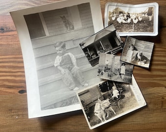 Vintage  Black & White Photos Kuds with Pets 1930’s Cat Dog Goat
