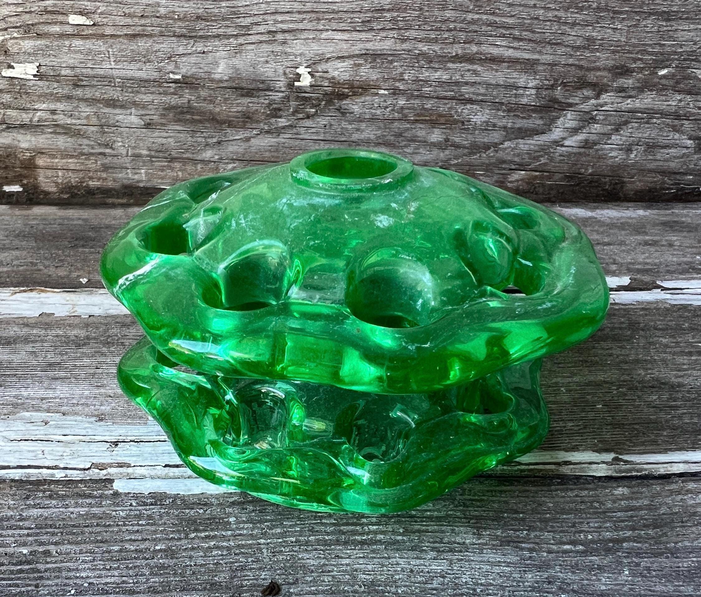 Vintage Green Glass Flower Frog - Etsy