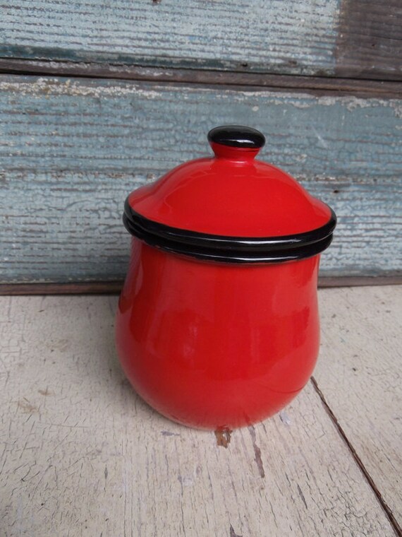 Items similar to Small Red Enamel Container with Lid on Etsy