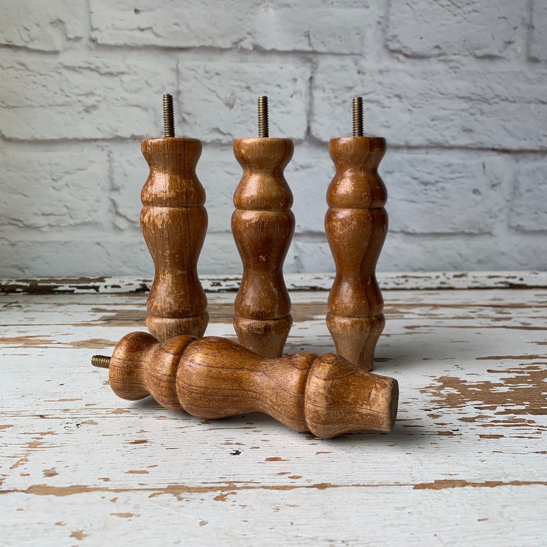 Vintage Turned Wooden Legs 4 Low Legs Light Color Wooden Etsy