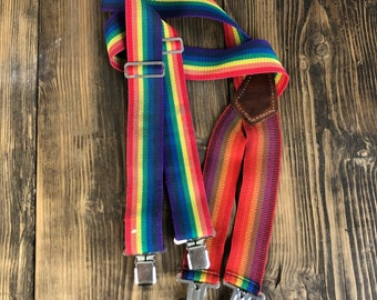 Vintage Rainbow Suspenders - R & J - 110 - Made in USA XXL - XL