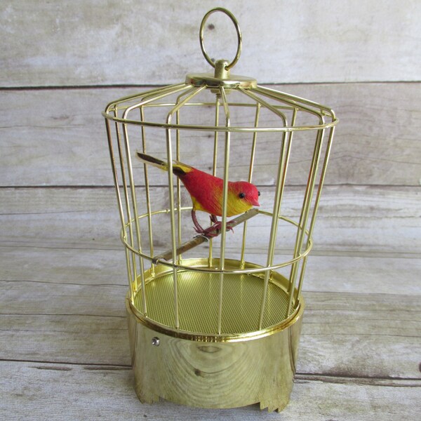 Vintage Electronic Musical Bird in Cage