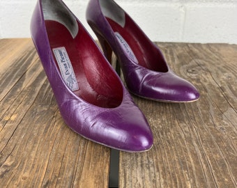 vintage Purple Pumps par Evan - Picone - Taille 7 1/2 M - Doux - Cuir - vintage - Vtg - Rétro - Talon évasé - Talon haut - Robe femme