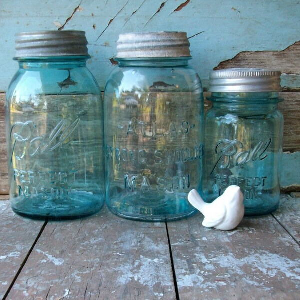 Vintage Canning Jars with Lids Set of 3