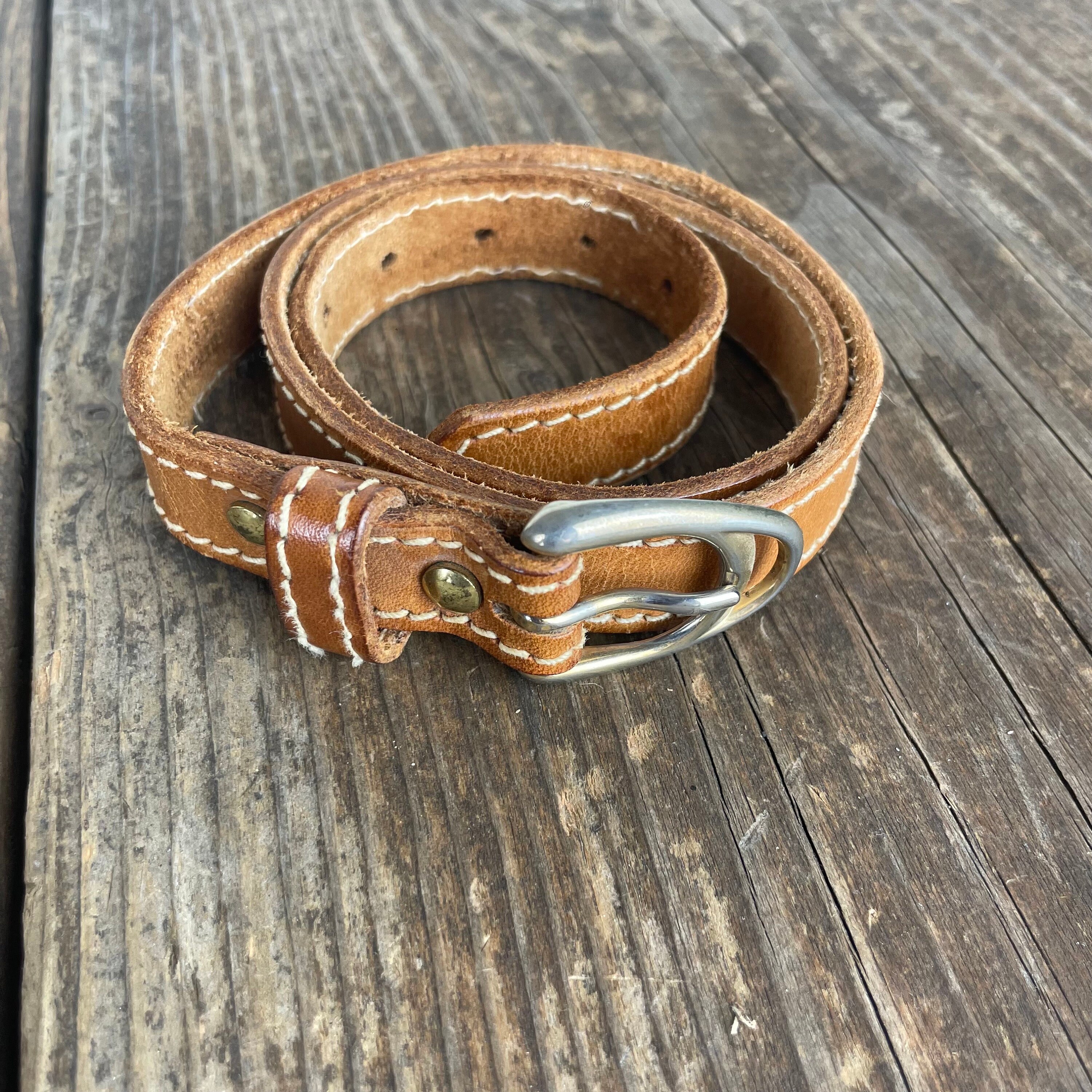 Worn Vintage Brown Leather Belt - Size 26 - Distressed