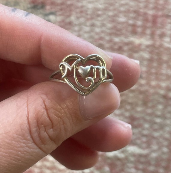 Vintage Sterling Silver MOM Ring - Heart - .925 - 