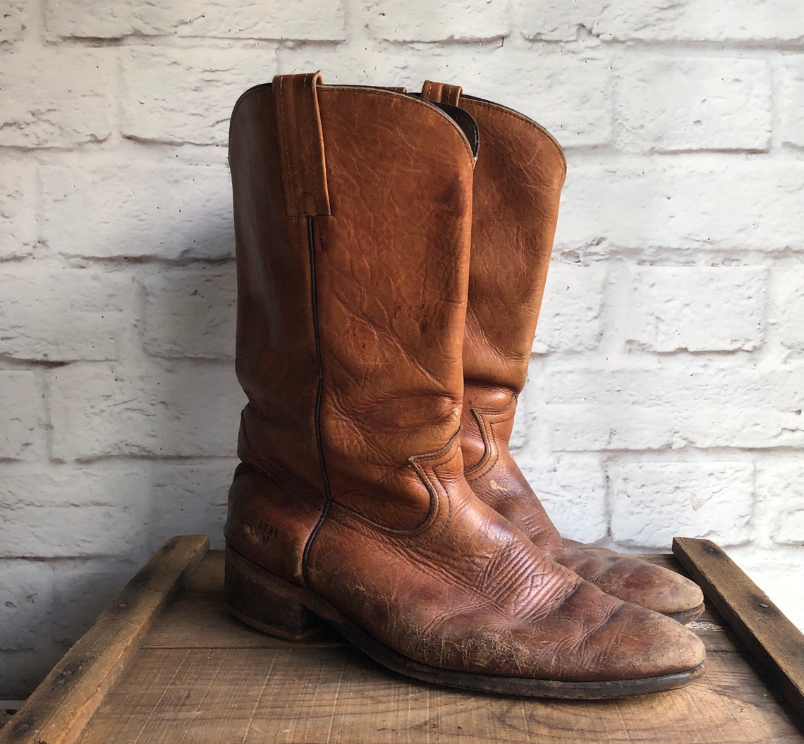 Vintage Frye Western Boots Mens 13 Brown Leather Boot Etsy