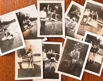 Vintage 1920s Snapshot Lot | 9 Original B&W Photos | Lake Life | Swimwear | Ephemera for Junk Journals | Decor