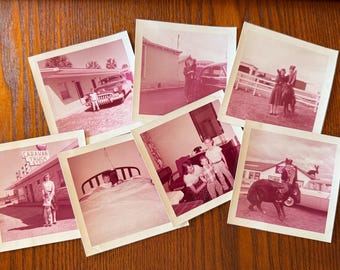 Lot of 7 Vintage 1958 Road Trip Snapshots | Mississippi Texas Florida California | Mid-Century Americana | Classic Cars | Roadside Curios