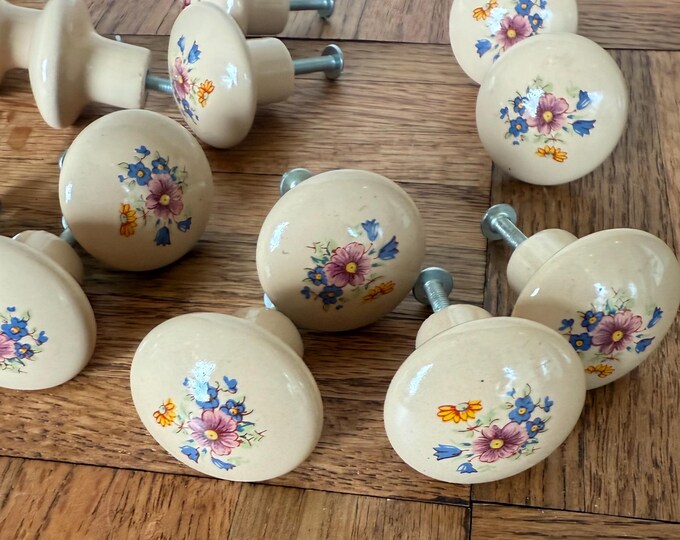 Vintage Floral Drawer Pulls - Ceramic Knobs - Round - 1” - Cottage ...