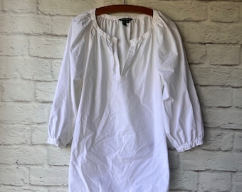 Vintage Ralph Lauren  Tunic - White Blouse   Size Medium Women’s Top