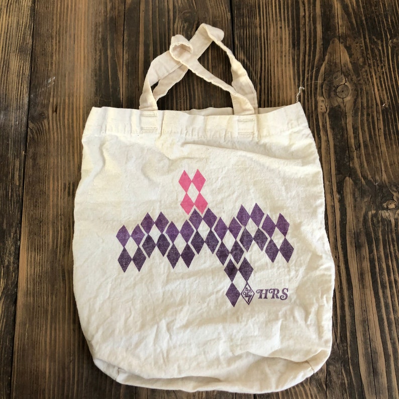 Canvas Market Bag Reusable Bag HRS Vintage Canvas Tote Pink and Purple