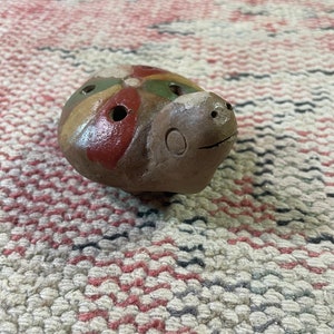 Vintage Handmade Clay Turtle Ocarina - Four Hole -  Folk Art  - Tanola - Mexico -