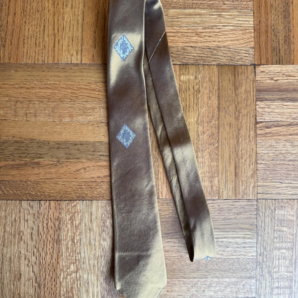 Corbata Devonshire 100% seda de mediados de siglo / Corbata marrón fina / Diamante / Geométrica /