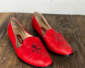 Red Vintage Loafers - Woman's Size 9 M -  Leather Slip On -  Leather Shoes